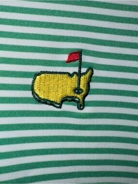 Masters Green and White Striped Polo with Yellow Embroidered Course Logo